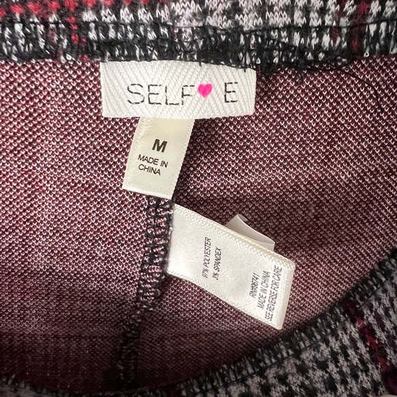 Self E Houndstooth Pull on Stretch Flare Pants Size Medium Black Gray Maroon - Picture 4 of 6